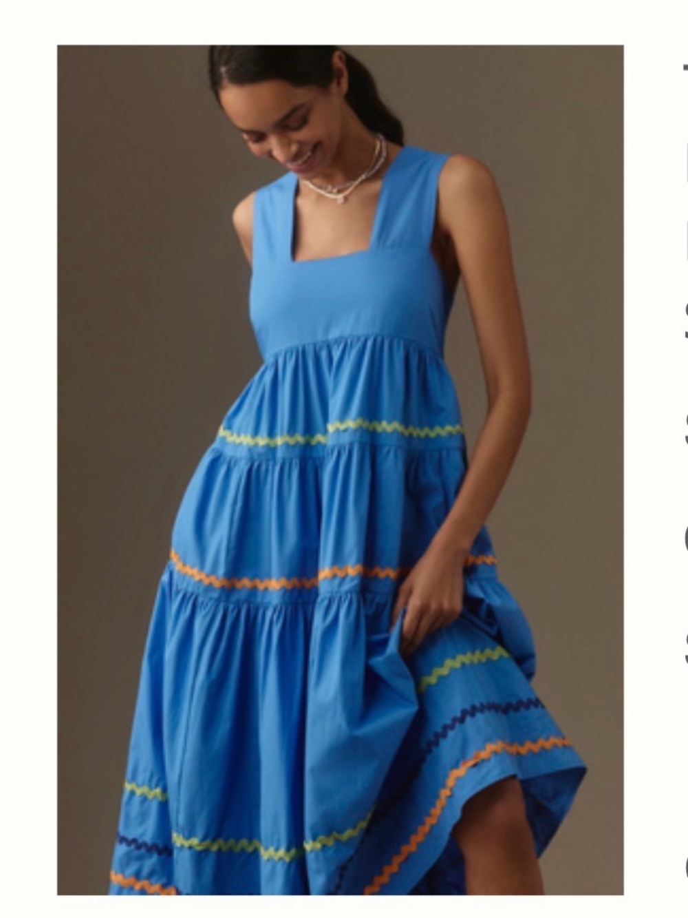 Anthropologie Helena Square-Neck Tiered Midi Dress Blue